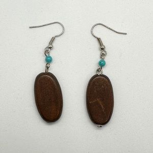 Wood and Turquoise Drop Earrings
